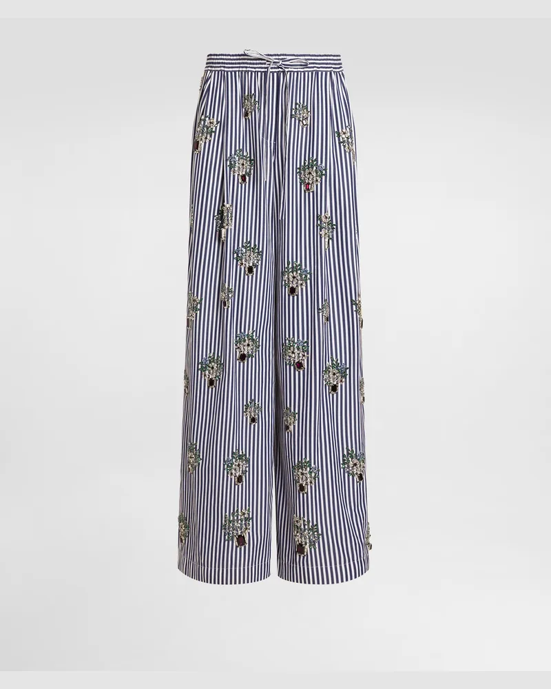 Dolce & Gabbana Poplin Trousers With Crystal Flower Embroidery - Frau Hosen Und Shorts Mehrfarbig Multicolor