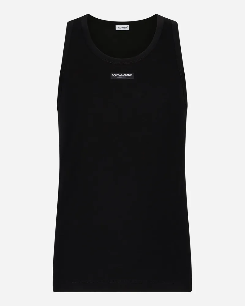Dolce & Gabbana Two-way Stretch Cotton Tank Top With Logo Label - Mann Unterwäsche Und Loungewear Schwarz Baumwolle Schwarz