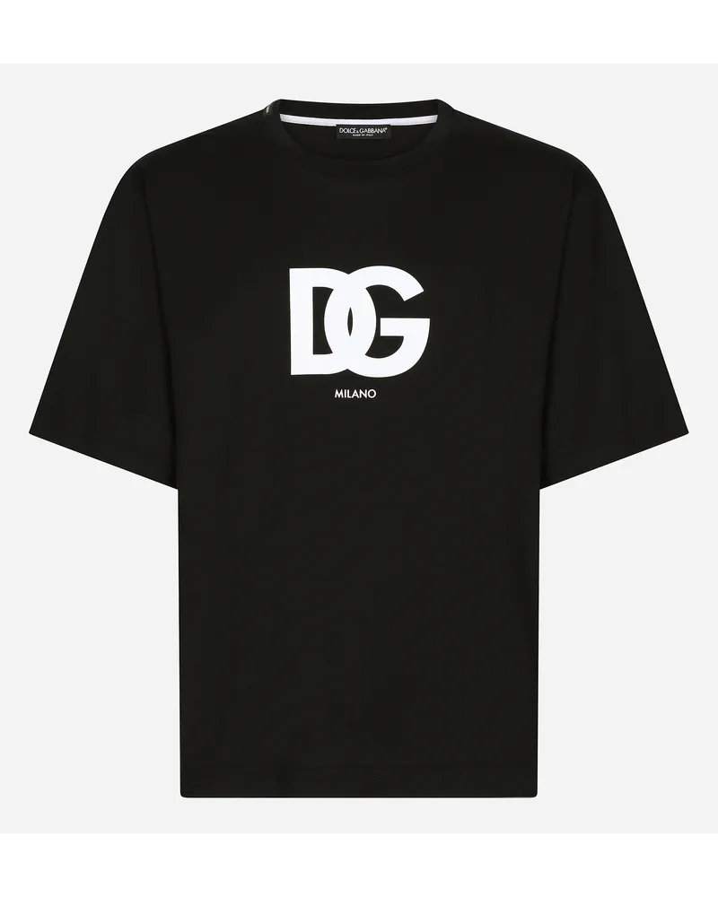 Dolce & Gabbana Baumwoll-T-Shirt mit DG-Logoprint Schwarz