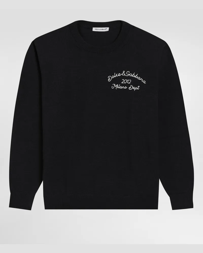 Dolce & Gabbana Plain-knit Wool Sweater With Embroidery - Mann Collection Blau Blue
