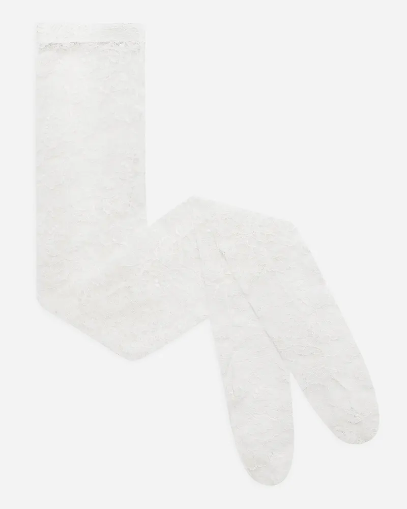 Dolce & Gabbana Strumpfhose Aus Spitze Mit Logo-gummiband - Frau Socken Wei White