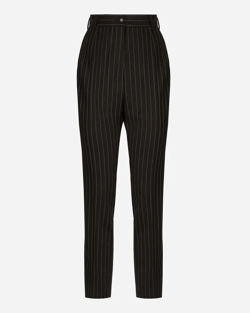Dolce & Gabbana Nadelstreifenhose Mit Hohem Bund Aus Twill - Frau Hosen Und Shorts #n/d Wolle Mehrfarbig