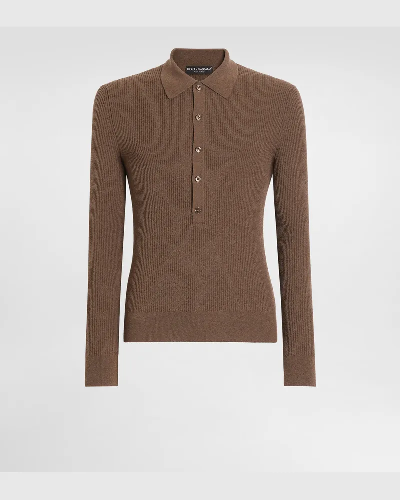 Dolce & Gabbana Poloshirt Aus Wolle In Rippoptik - Mann Strickwaren Braun 