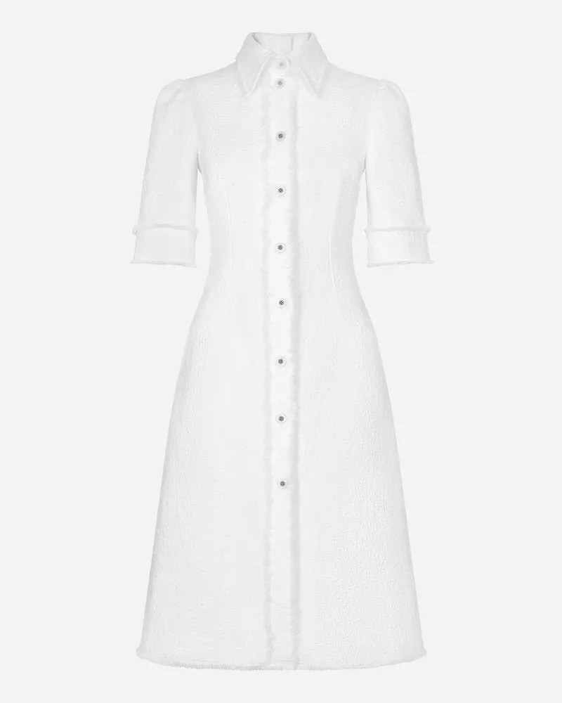 Dolce & Gabbana Longuette-kleid Aus Raschel-baumwolltweed - Frau Kleider Wei Weiss