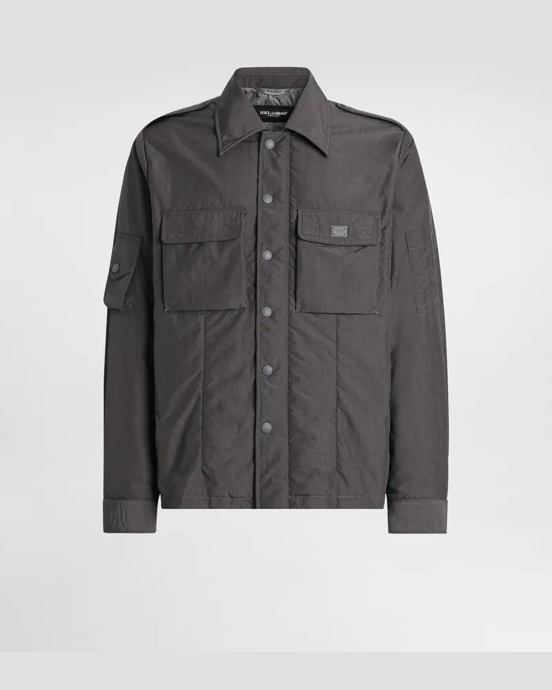 Dolce & Gabbana Jacke Aus Technischem Gewebe Mit Plakette - Mann Mäntel Und Jacken Grau Grau