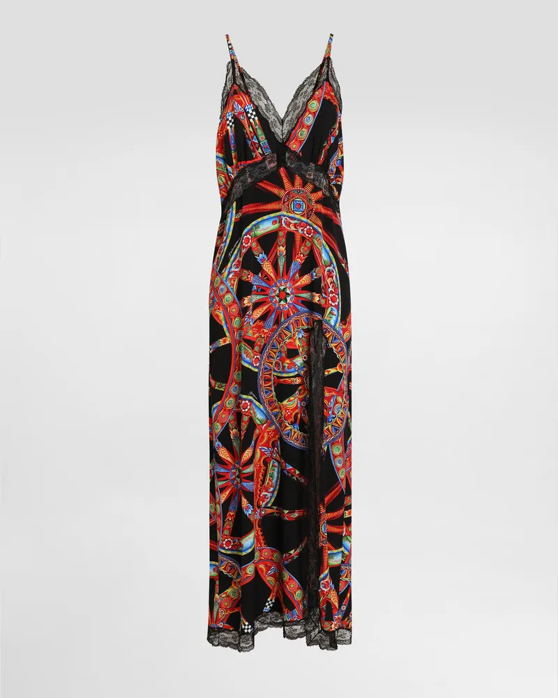 Dolce & Gabbana Slipkleid Aus Charmeuse Mit Carretto-print - Frau Kleider Mehrfarbig Mehrfarbig