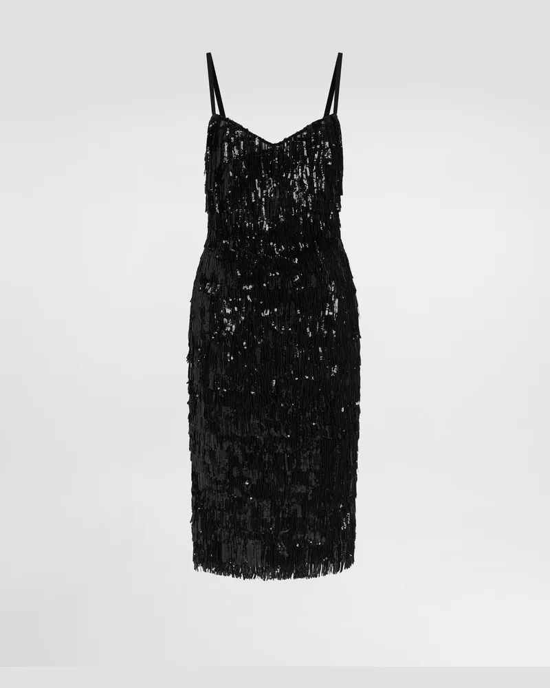 Dolce & Gabbana Longuettekleid Im Slip-dress-stil Mit Paillettenfransen - Frau Kleider Mehrfarbig Mehrfarbig