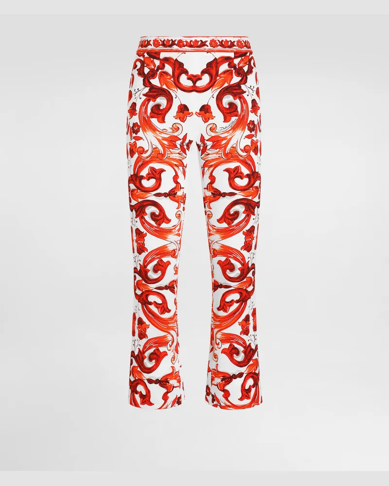 Dolce & Gabbana Hose Aus Charmeuse Mit Majolika-print - Frau Hosen Und Shorts Mehrfarbig Mehrfarbig