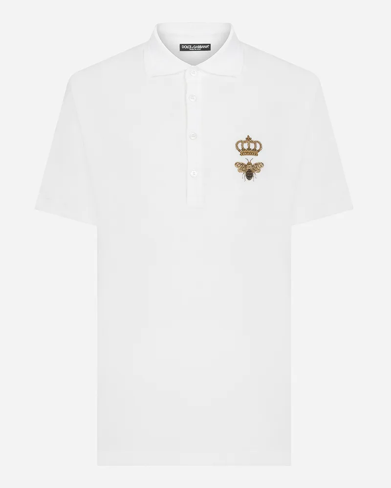 Dolce & Gabbana Poloshirt Baumwollpikee Mit Patch Mit Metallband-stickerei - Mann T-shirts Und Polos Wei� Baumwolle Grau