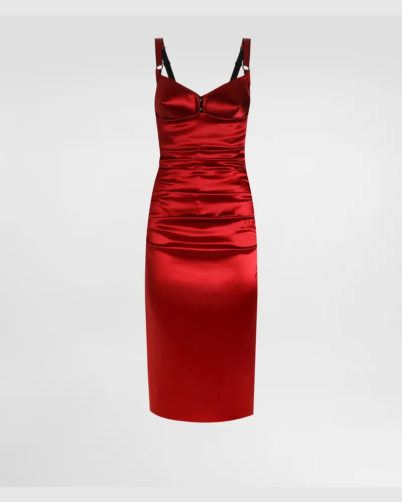 Dolce & Gabbana Drapiertes Longuettekleid Aus Satin Mit Kegelförmigen Körbchen - Frau Kleider Bordeaux Satin Burgunderrot