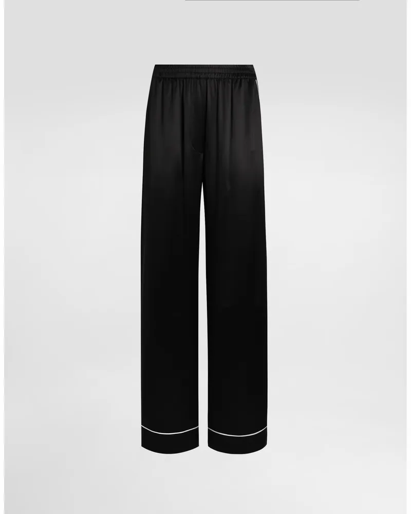 Dolce & Gabbana Pyjamahose Aus Seide Mit Kontrastierender Paspelierung - Frau Hosen Und Shorts Schwarz Seide Schwarz