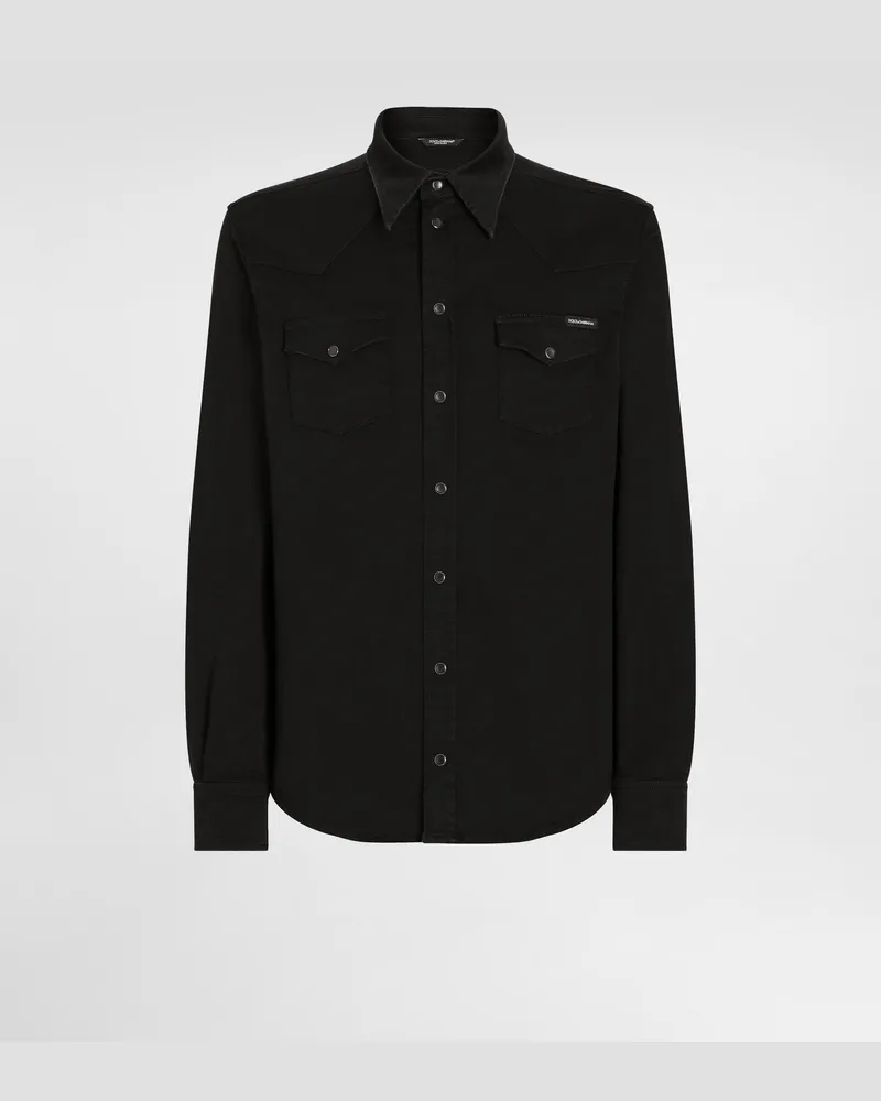 Dolce & Gabbana Jeanshemd Stretch Schwarz Beschichtet - Mann Hemden Mehrfarbig Baumwolle Mehrfarbig