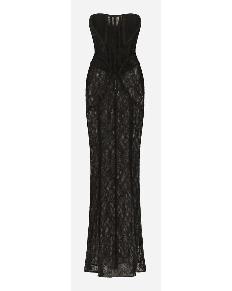 Dolce & Gabbana Langes Bustierkleid aus Spitze Schwarz