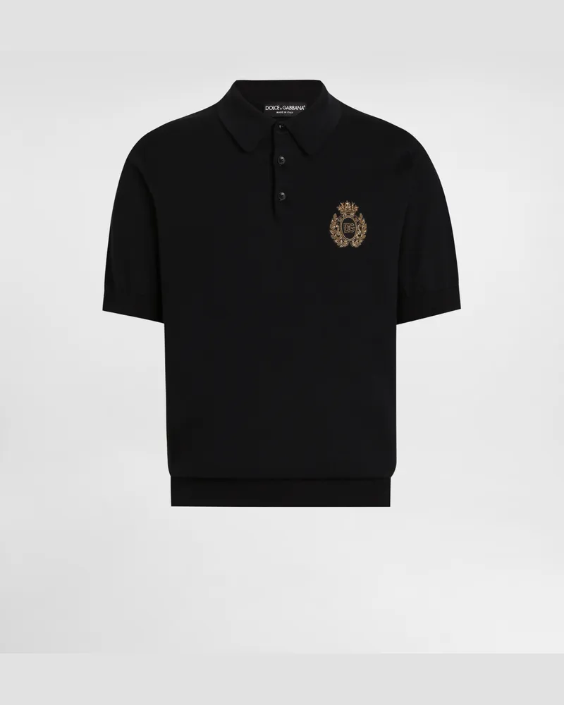Dolce & Gabbana Poloshirt Aus Baumwolle Mit Wappenpatch - Mann Strickwaren Blau Blau