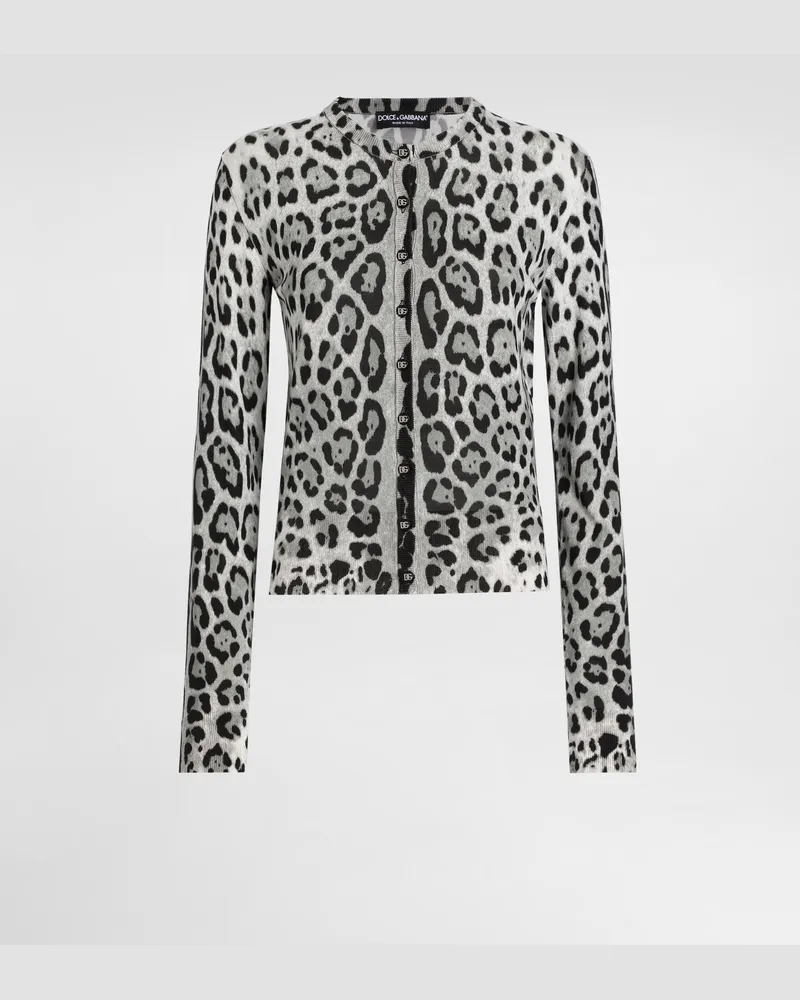 Dolce & Gabbana Cardigan Aus Seide Leoprint - Frau Strickwaren Drucken Drucken