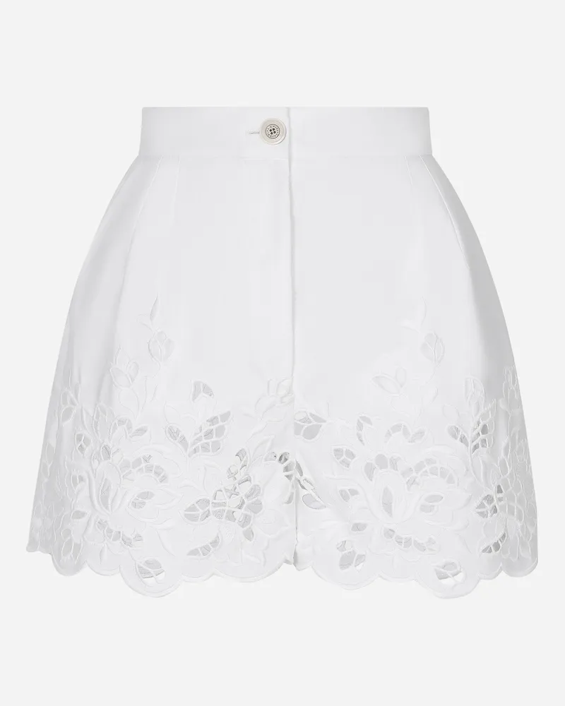 Dolce & Gabbana Shorts Aus Baumwolle Mit Cut-out-stickerei - Frau Hosen Und Shorts Wei Weiss