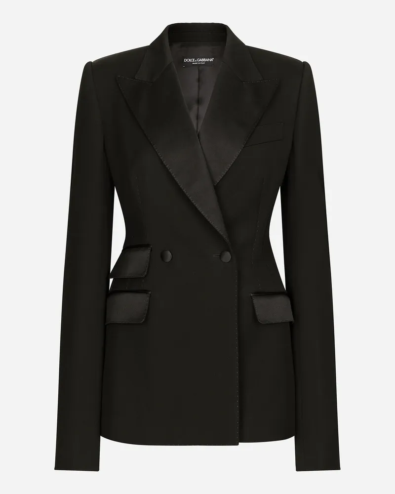 Dolce & Gabbana Zweireihige Jacke Aus Wolle In Leinwandbindung Mit Seitenschlitzen - Frau Blazer Schwarz Black