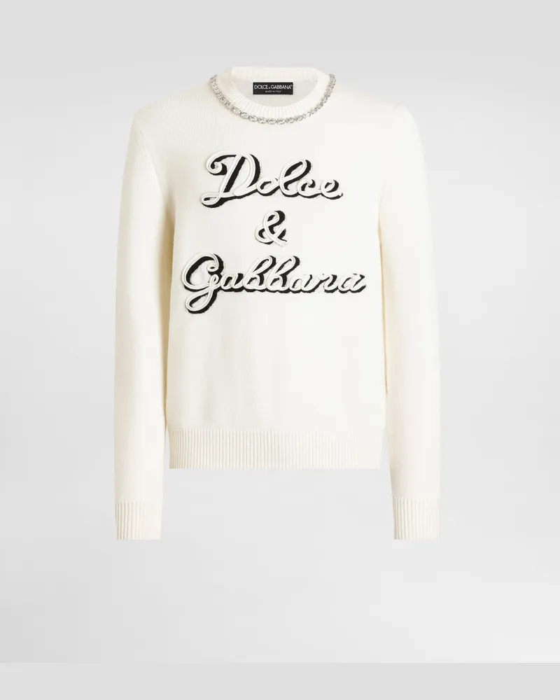 Dolce & Gabbana Wool Pullover With Intarsia - Mann Strickwaren Wei White