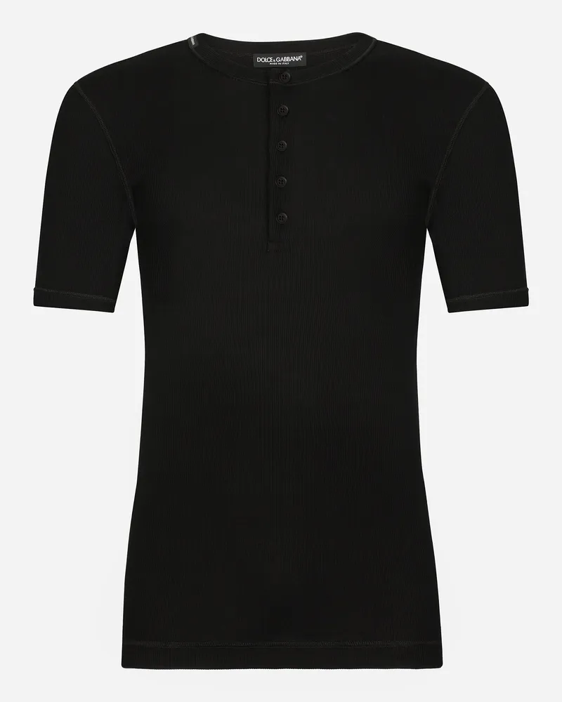 Dolce & Gabbana Serafino-t-shirt Aus Gerippter Baumwolle - Mann T-shirts Und Polos Schwarz Baumwolle Schwarz