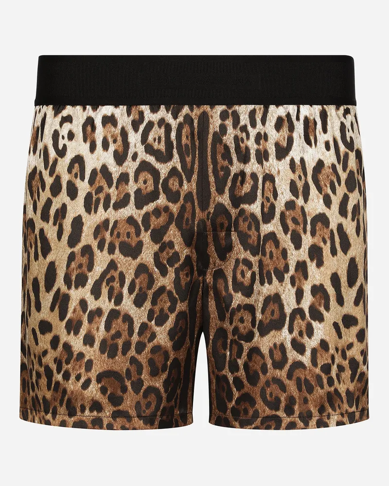 Dolce & Gabbana Shorts Aus Seide Leoprint - Mann Unterwäsche Und Loungewear Animalprint Drucken
