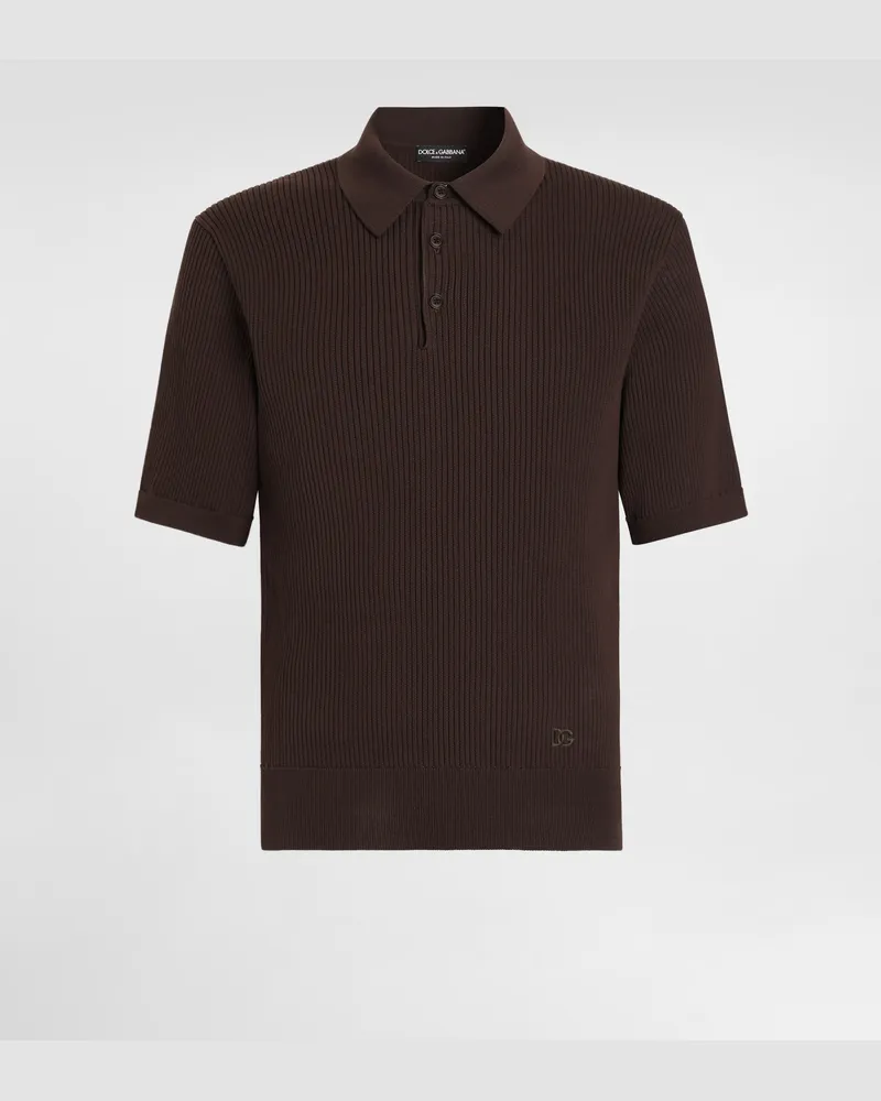 Dolce & Gabbana Micro-rib Cotton Polo Shirt - Mann Strickwaren Braun Brown