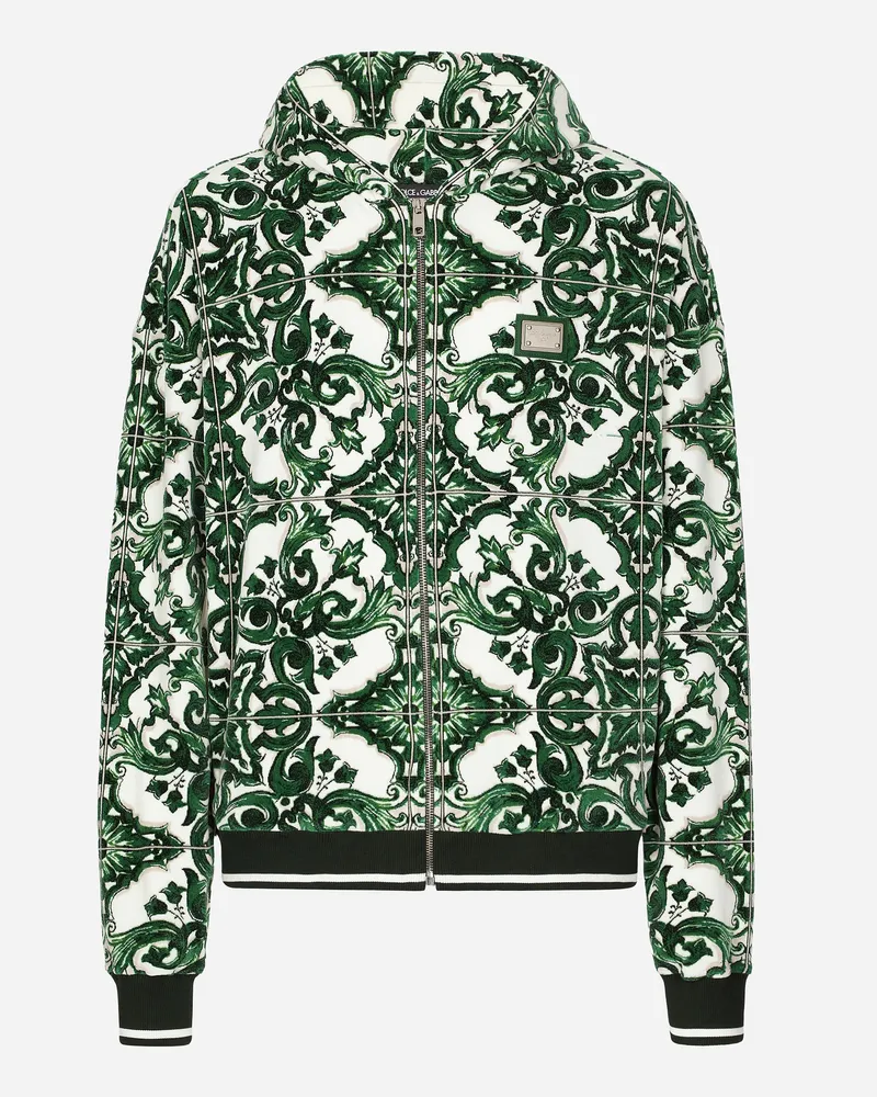 Dolce & Gabbana Kapuzensweatshirt mit Reißverschluss Majolika-Print Drucken
