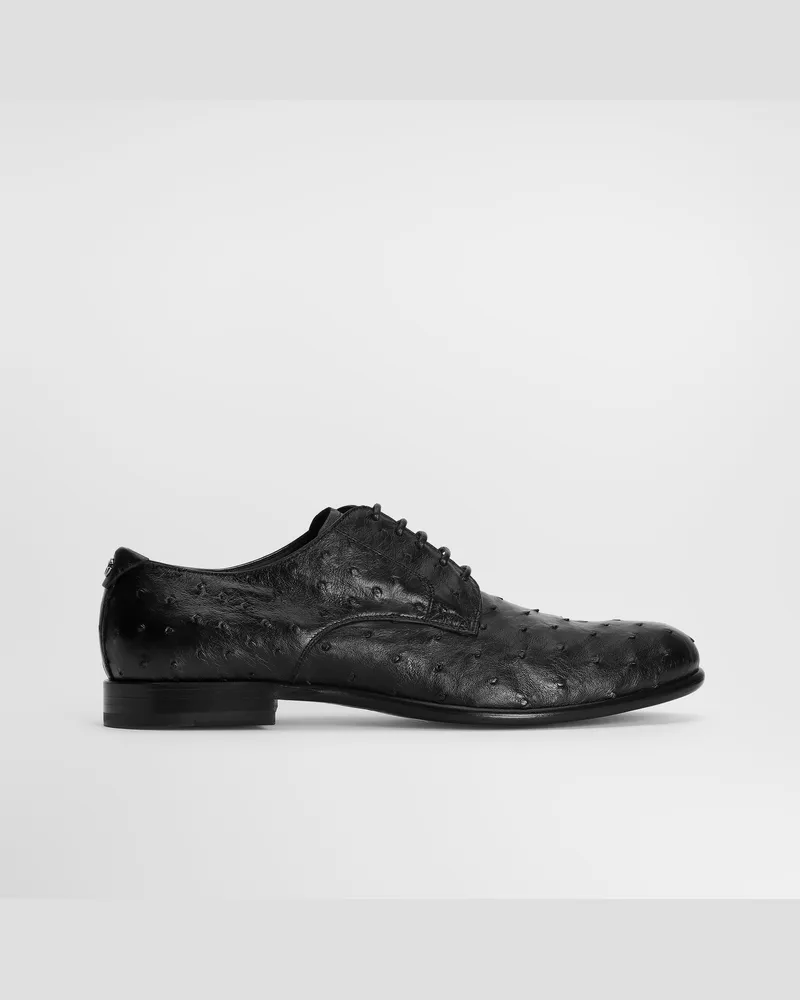 Dolce & Gabbana Derby-schuhe Aus Straußenleder - Mann Schnürschuhe Schwarz Schwarz