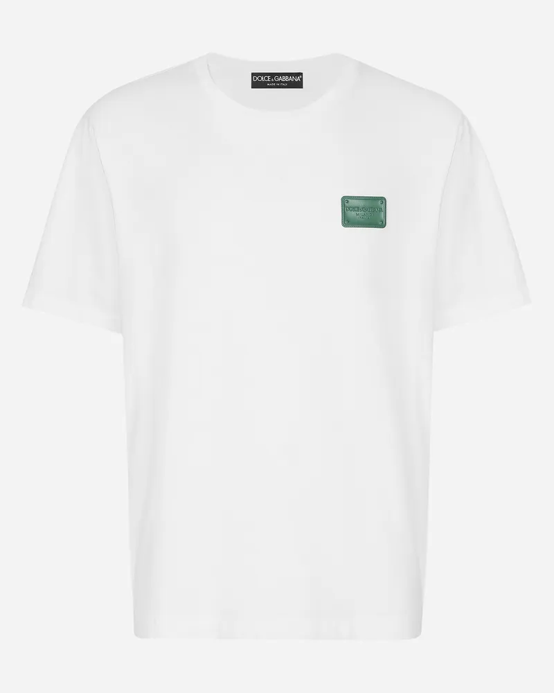 Dolce & Gabbana Baumwoll-T-Shirt mit Logoplakette Weiss