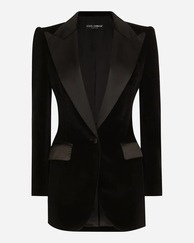 Dolce & Gabbana Einreihige Smokingjacke Turlington Aus Samt - Frau Blazer Schwarz Schwarz
