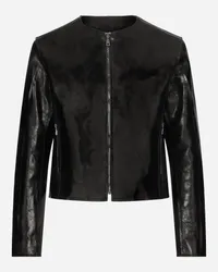 Dolce & Gabbana Lederjacke ohne Kragen Schwarz