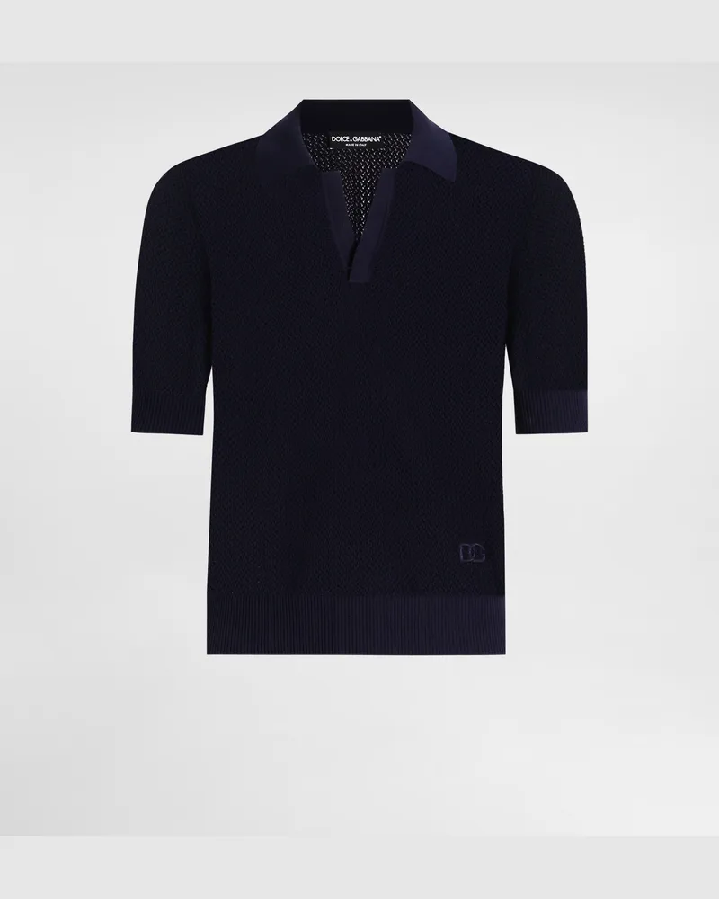 Dolce & Gabbana Micro-pattern Cotton Polo Shirt - Mann Strickwaren Blau Blue