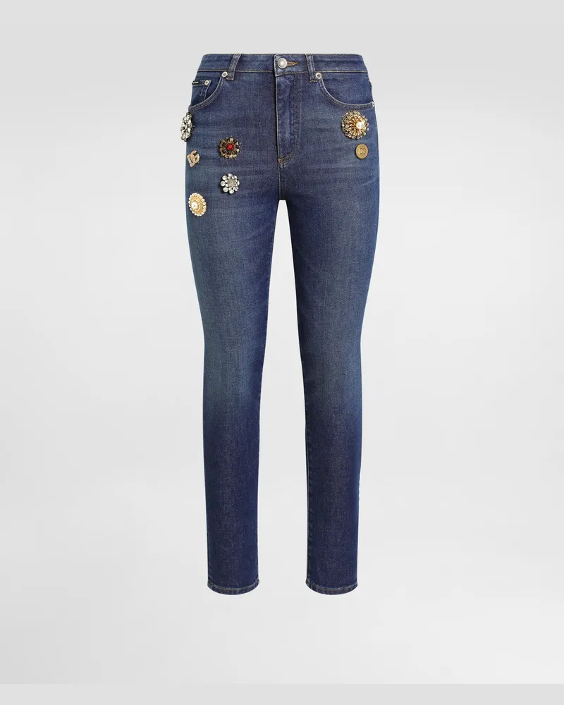 Dolce & Gabbana 5-pocket-hose Aus Denim Mit Patch - Frau Denim Mehrfarbig Mehrfarbig