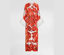 Langes Kaftankleid Mit Federfransen In Majolika-print - Frau Kleider Mehrfarbig