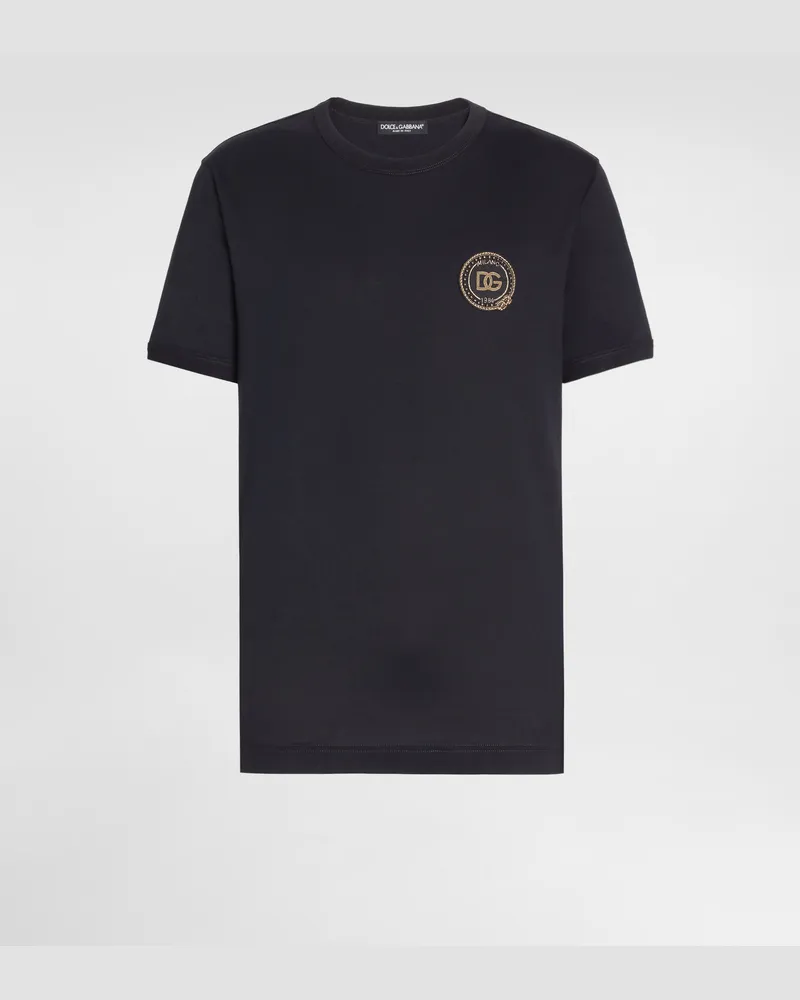 Dolce & Gabbana Baumwoll-t-shirt Mit Patch - Mann T-shirts Und Polos Blau Blue