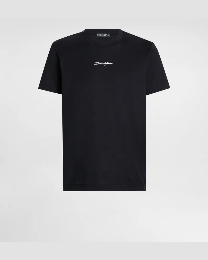 Dolce & Gabbana Baumwoll-t-shirt Mit Wappenstickerei - Mann T-shirts Und Polos Blau Blau