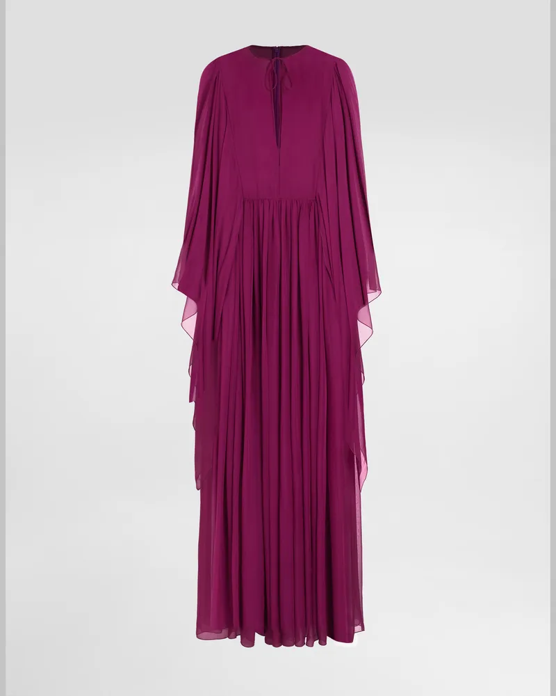 Dolce & Gabbana Langer Kaftan Aus Seidenchiffon Mit Kordelzug - Frau Kleider Violett Seide Violett