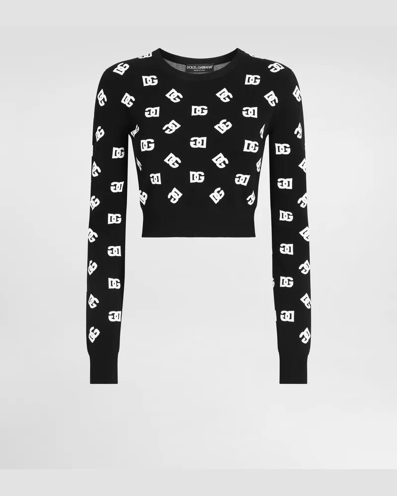 Dolce & Gabbana Kurzpullover Aus Viskose-jacquard Dg-logo - Frau Strickwaren Mehrfarbig Print
