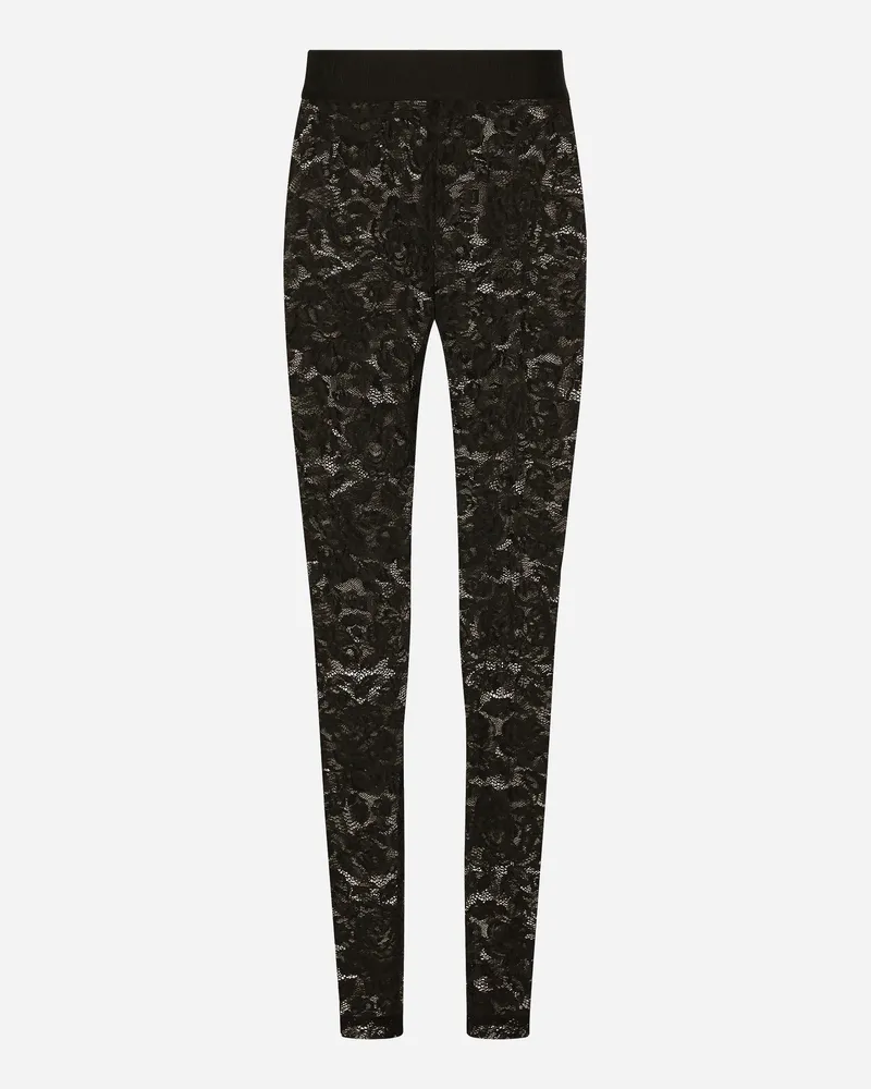 Dolce & Gabbana Leggings Im Floralen Ajourmuster - Frau Hosen Und Shorts Schwarz Spitze Schwarz