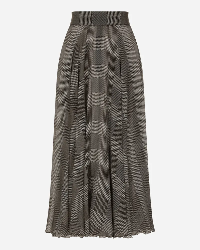 Dolce & Gabbana Longuette-tellerrock Aus Seidenchiffon Mit Glencheck-print - Frau Röcke Mehrfarbig Mehrfarbig