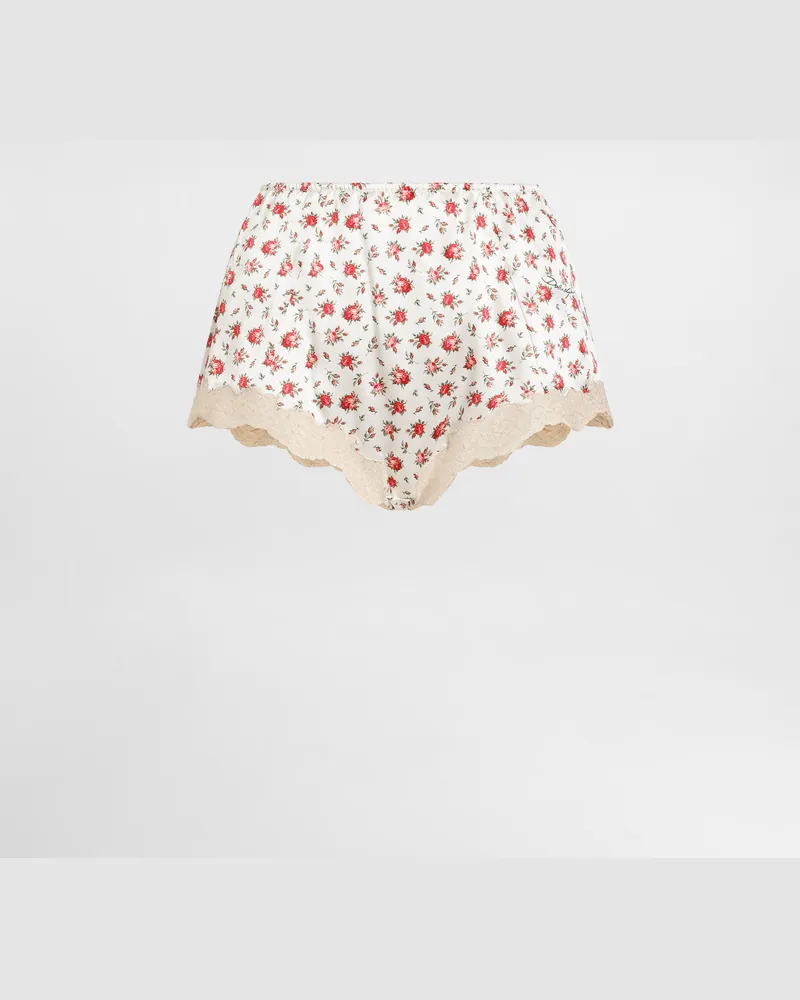 Dolce & Gabbana Small Rose-print Lace And Satin Briefs - Frau Unterwäsche Multicolor Multicolor