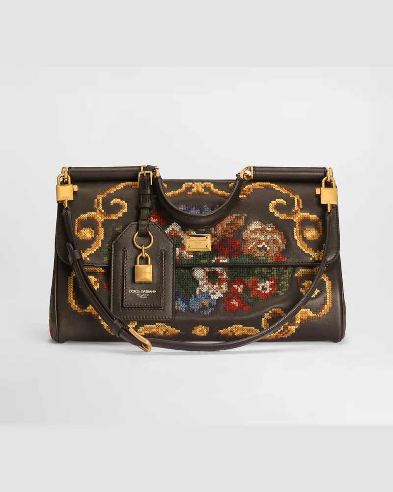 Dolce & Gabbana Handtasche My Sicily Medium Mit Petit-point-stickerei - Frau Collection Mehrfarbig Mehrfarbig