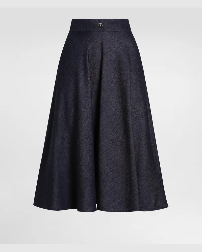 Dolce & Gabbana Longuette-tellerrock Aus Denim Mit Dg-logo-pin - Frau Denim Mehrfarbig Mehrfarbig