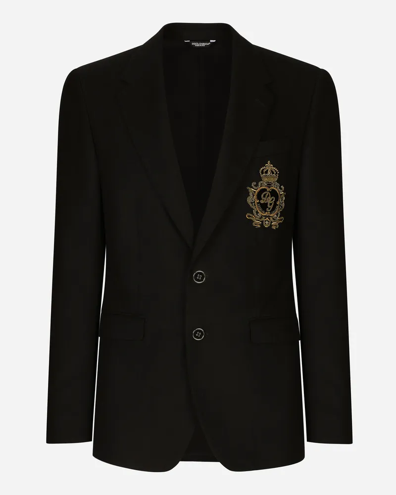 Dolce & Gabbana Einreihige Jacke Wolle Und Kaschmir Mit Dg-patch - Mann Anzüge Und Blazer Schwarz Wolle Schwarz