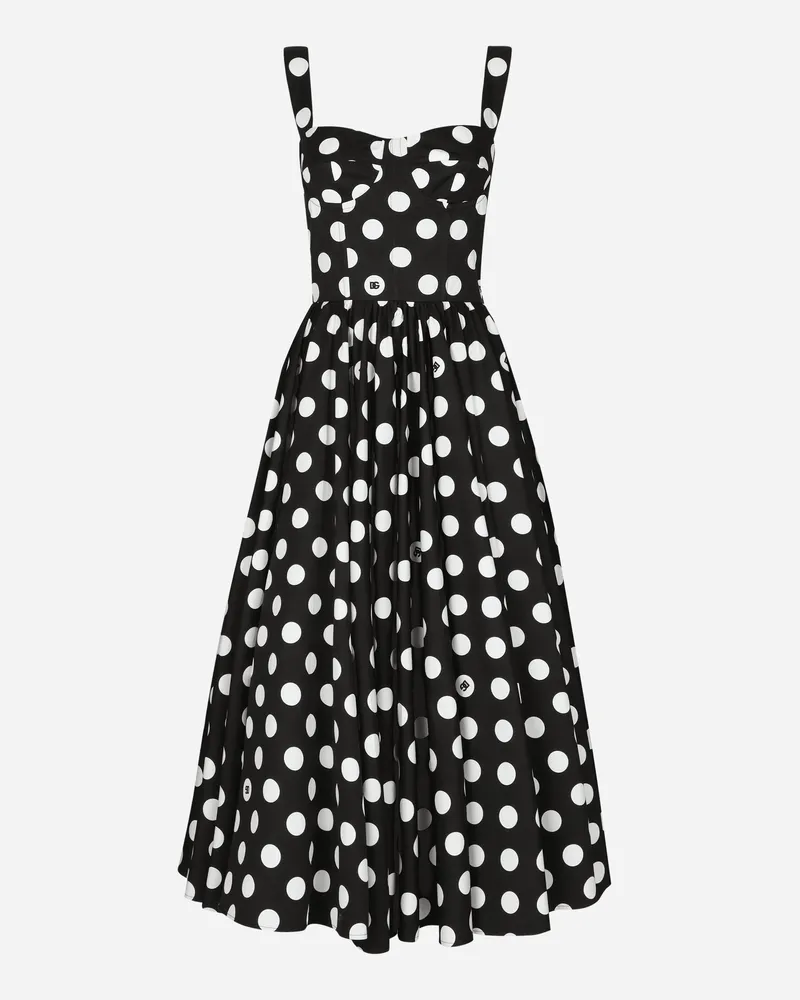 Dolce & Gabbana Longuette-bustierkleid Aus Baumwolle Punkteprint - Frau Kleider Drucken Drucken