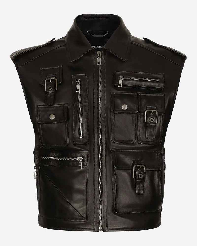 Dolce & Gabbana Multitaschen-weste Aus Leder - Mann Mäntel Und Jacken Schwarz Black