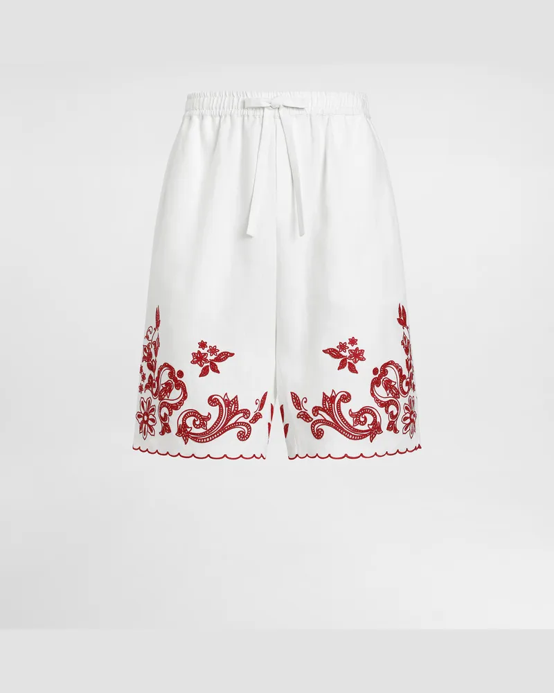Dolce & Gabbana Bermudashorts Vanity Aus Leinen Mit Stickerei - Mann Hosen Und Shorts Wei Weiss
