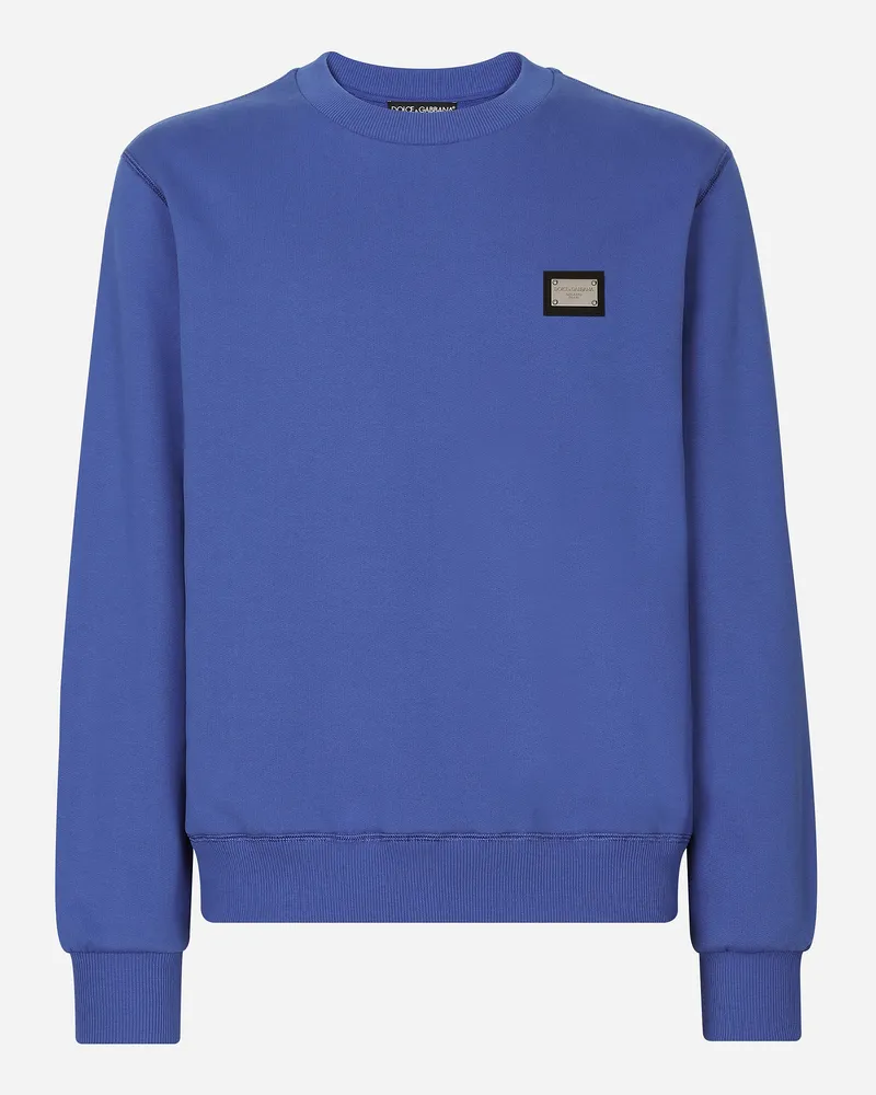 Dolce & Gabbana Jersey-sweatshirt Mit Logoplakette - Mann Sweatshirts Blau Baumwolle Blau