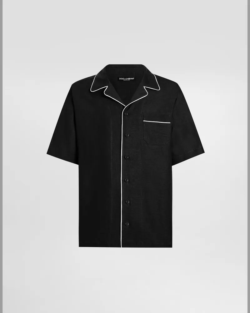 Dolce & Gabbana Hawaiihemd Aus Leinenstoff - Mann Hemden Schwarz Schwarz