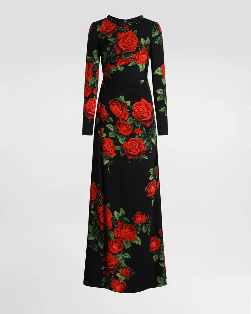 Dolce & Gabbana Kleid Aus Charmeuse Mit Rosenprint - Frau Kleider Multicolor Multicolor