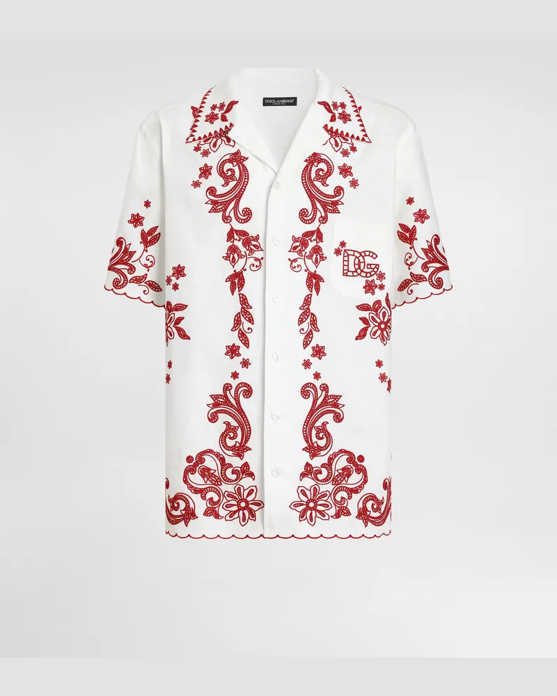 Dolce & Gabbana Hemd Hawaii Aus Leinen Mit Cutwork - Mann Hemden Wei Weiss